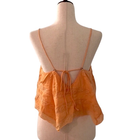 Free People Home Again Cami Size Medium Orange Lace Tank Top New with Tags - Picture 5 of 11